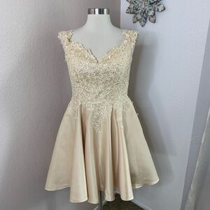Dancing Queen Lace Crystal Princess Neckline Gown